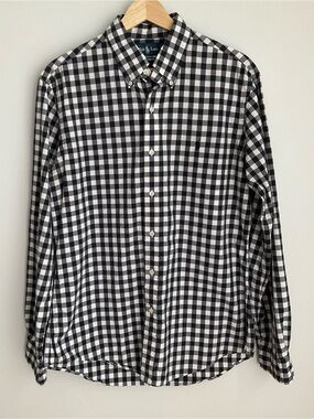 Ralph Lauren Black & White Gingham Button-Down Shirt 100% Cotton